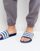 Adidas Originals Adilette Velvet Slider Flip Flops In Blue By9908 - Blue