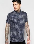 Minimum Shirt With All Over Pattern In Slim Fit Short Sleeves - Navy