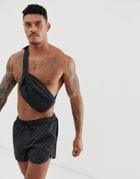 River Island Swim Shorts In Black Monogram Print - Black