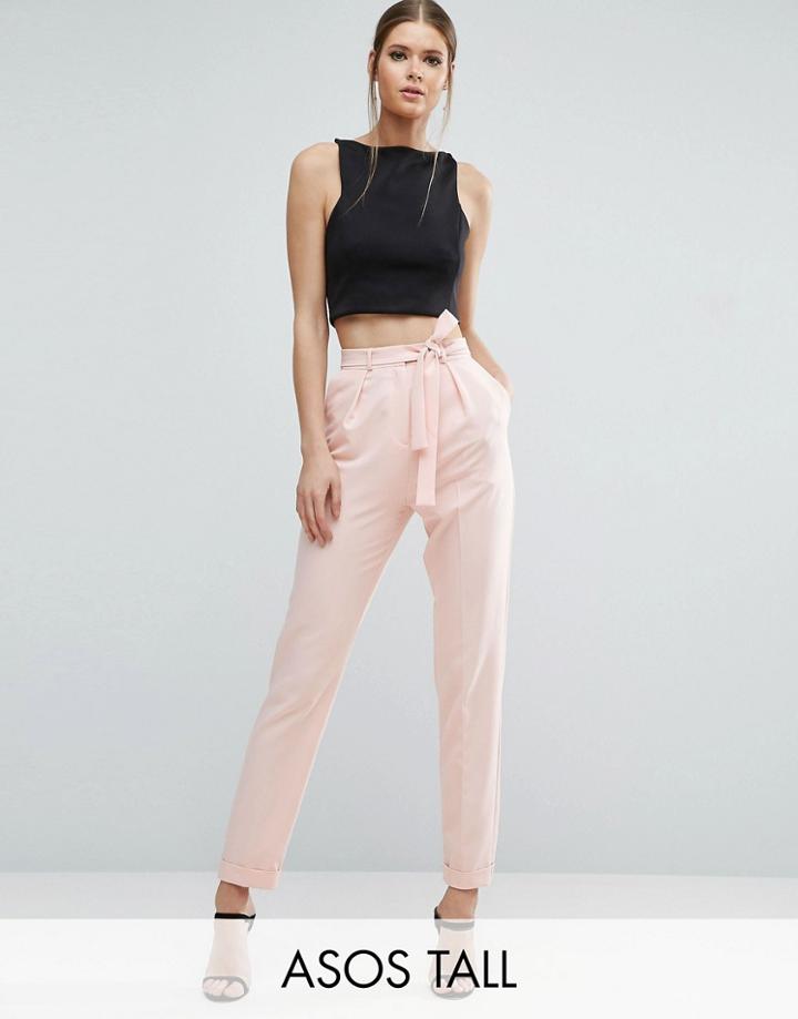 Asos Tall Woven Peg Pants With Obi Tie - Pink