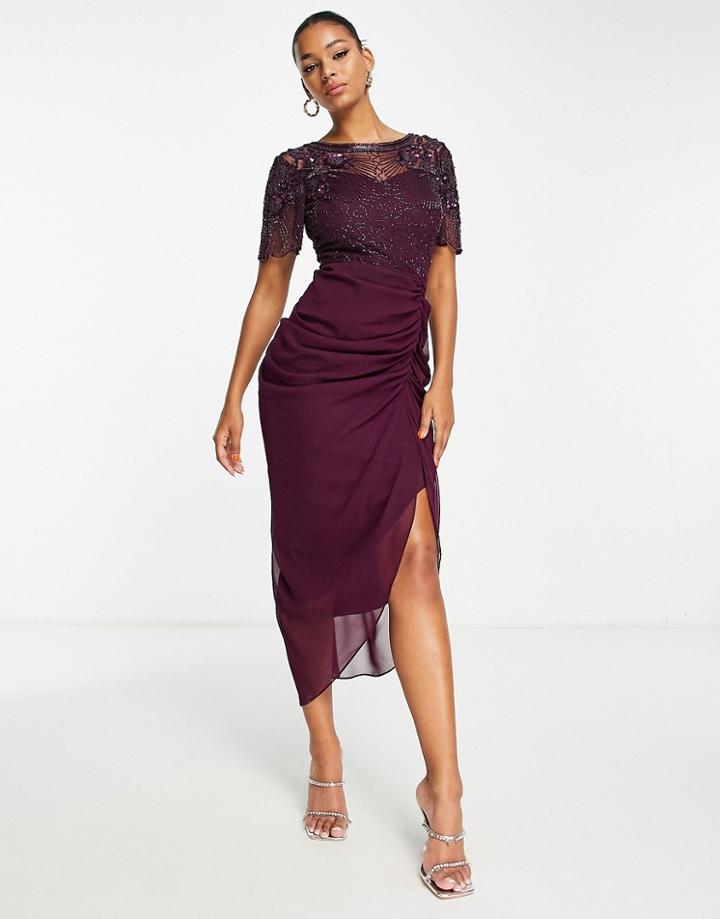 Virgos Lounge Sheer Top Midi Dress In Plum-purple