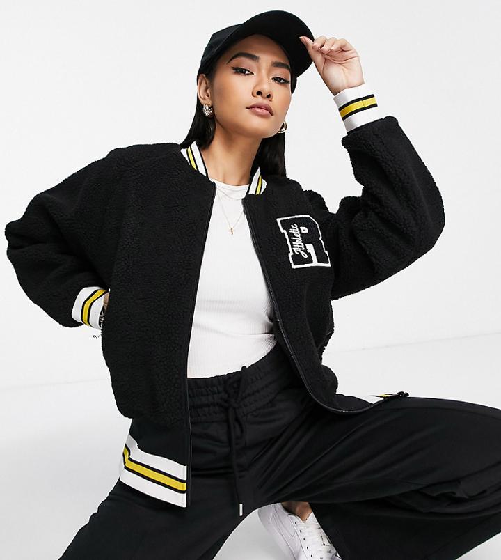 Russell Athletic Faux Lambswool Bomber Jacket In Black