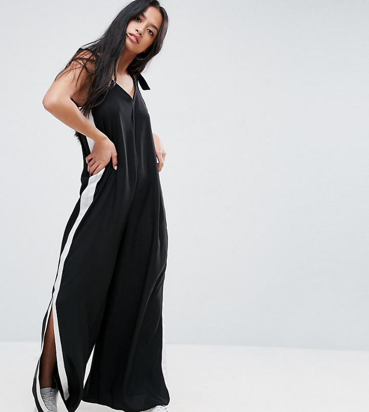 Asos Petite Minimal Wide Leg Jumpsuit With Side Stripe And Splits - Black