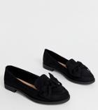 New Look Wide Fit Bow Loafer In Black - Black