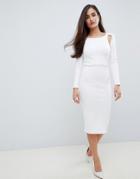 Asos Design Long Sleeve Pencil Midi Dress - White