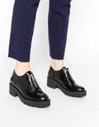 Park Lane Zip Front Leather Flat Shoes - Black