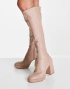 Schuh Della Platform Knee Boot In Caramel Stretch-neutral