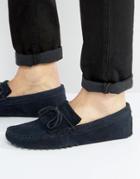 Asos Driving Shoes In Navy Suede With Fringe Detail - Navy