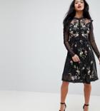 Frock And Frill Petite Floral Premium Embroidered Metallic Tulle Skater Dress-black