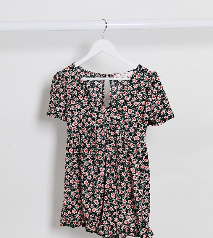 Miss Selfridge Petite Frill Romper In Black Print