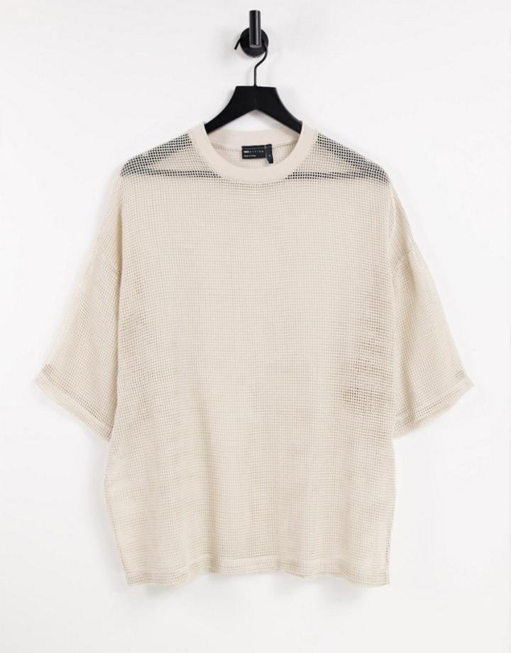 Asos Design Oversized Beige Mesh T-shirt-neutral