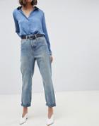 Asos Design Recycled Ritson Rigid Mom Jeans In Aged Light Stonewash Blue - Blue