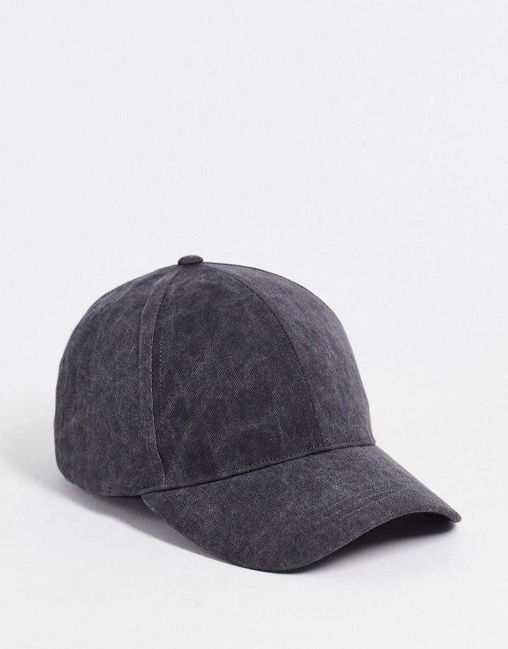 Asos Design Canvas Baseball Cap In Washed Black