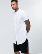 Asos Regular Fit Shirt Super Longline With Grandad Collar - White