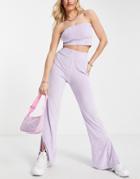 Brave Soul Verity Velour Boob Tube And Pants Lounge Set In Lilac-purple