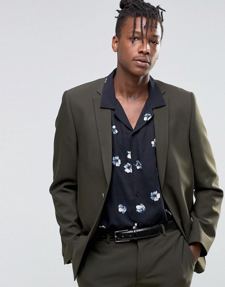 Asos Slim Suit Jacket In Khaki - Green