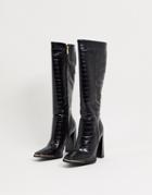 Simmi London Melisa Knee Boots In With Metal Plating In Black Croc