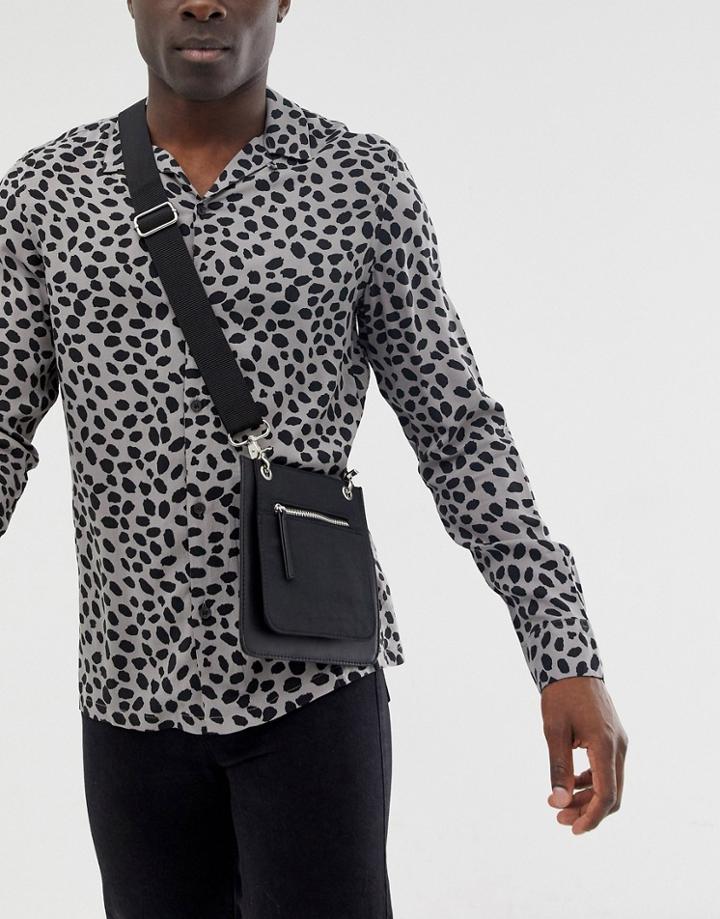 Asos Edition Faux Leather Flight Bag In Black With Front Pocket - Black