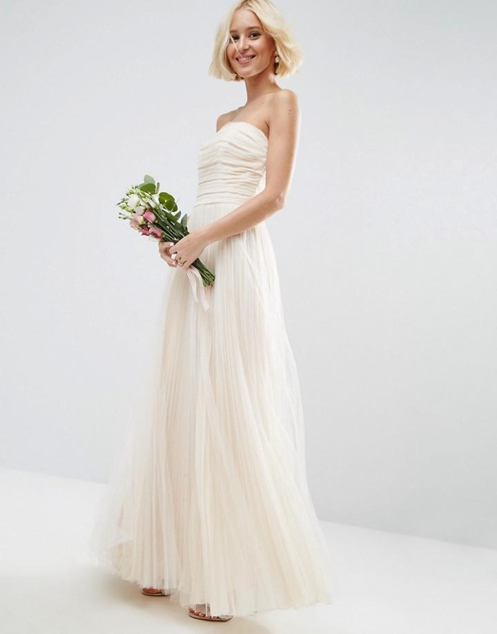 Asos Bridal Ruched Mesh Bandeau Maxi Dress - White