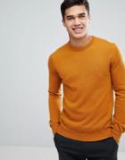Moss London Crew Neck Knitted Sweater In Lambswool - Orange