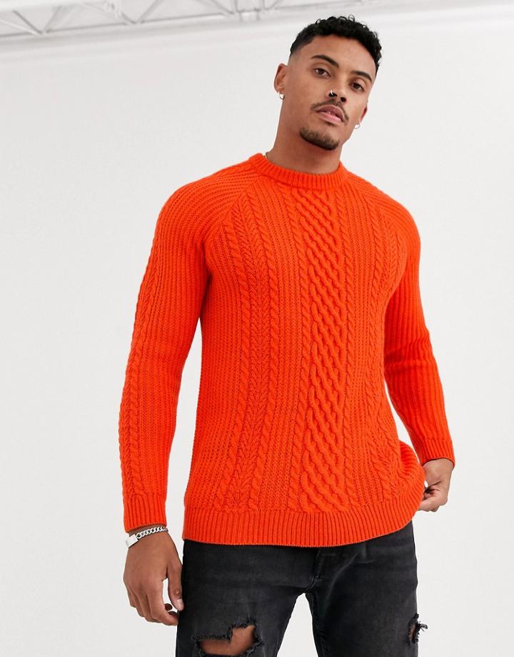 Bershka Cable Knit Sweater In Red