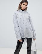Miss Sixty All Over Print Hoodie With Drawstring Detail - Gray