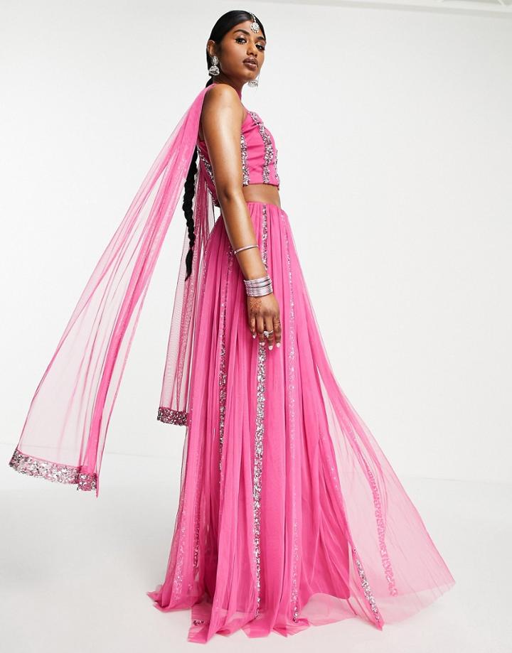Maya Linear Embellished Lehenga Maxi Skirt In Pink