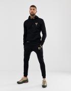 11 Degrees Skinny Joggers In Black With Gold Logo - Black