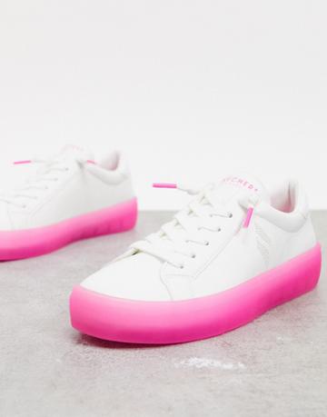 Skechers Lace Up Sneakers In White With Pink Sole