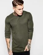 Asos Longline Muscle Long Sleeve T-shirt With Raw Edge - Green
