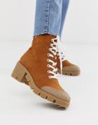 Asos Design Ripple Chunky Lace Up Boots In Tan - Tan