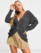 Parisian Knot Front Sweater In Charcoal-grey
