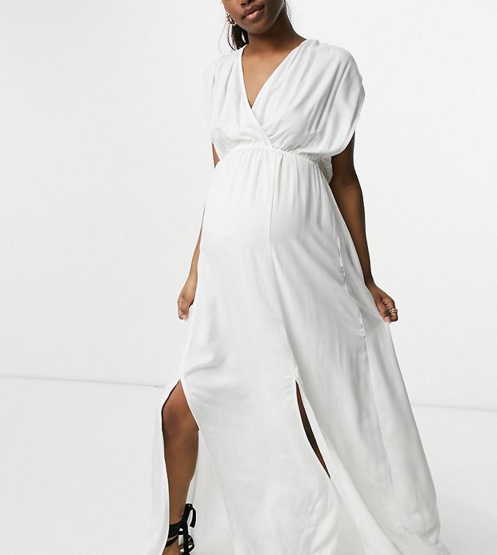 Asos Design Maternity Gathered Detail Maxi Beach Dress In White