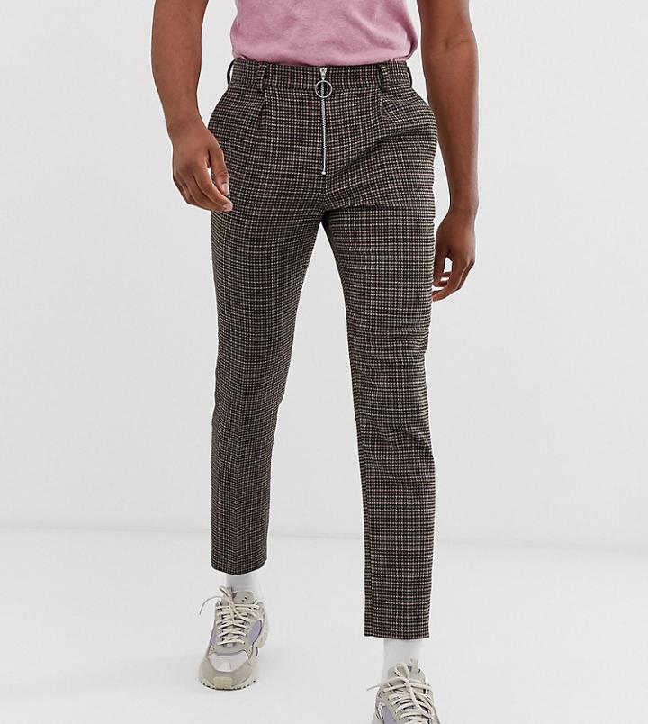 Asos Design Tall Cigarette Suit Pants In Green And Pink Houndstooth - Green