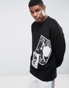 Asos Oversized Longline Sweatshirt With Printed Patches - Black