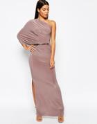 Club L One Shoulder Draped Maxi Dress With Thigh Split - Mocha