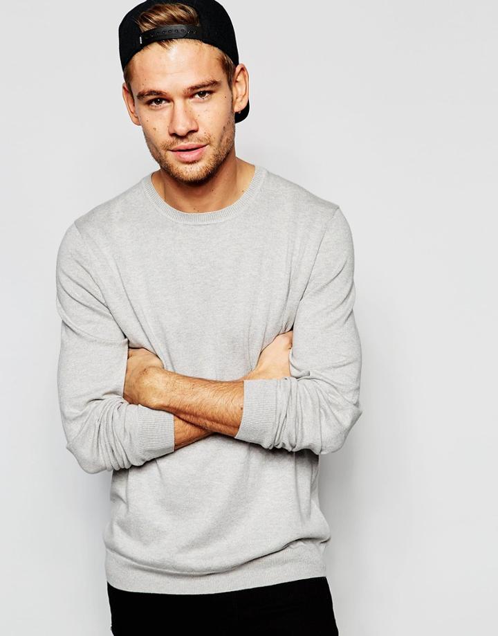 Esprit Crew Neck Sweater In Cotton Cashmere - Gray