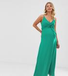 Asos Design Maternity Cami Wrap Maxi Dress With Tie Waist-green