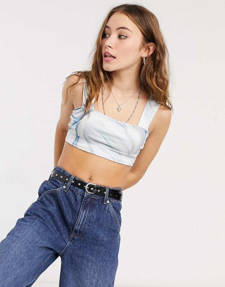 Hiit Yoga Crop Top In Blue Marble Print - Part Of A Set