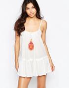 Anmol Neon Embroidered Strap Beach Top - White