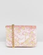 Asos Embroidered Quilted Velvet Cross Body Bag - Pink