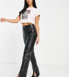 Missguided Petite Slit Front Faux Leather Pants In Black