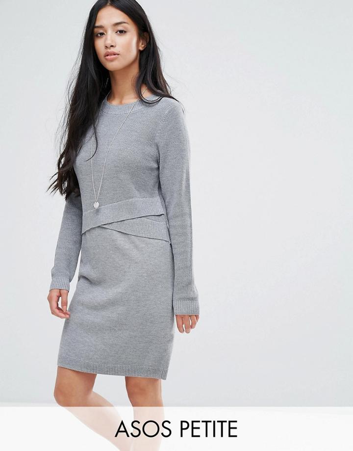 Asos Petite Knitted Dress With Wrap Detail - Gray