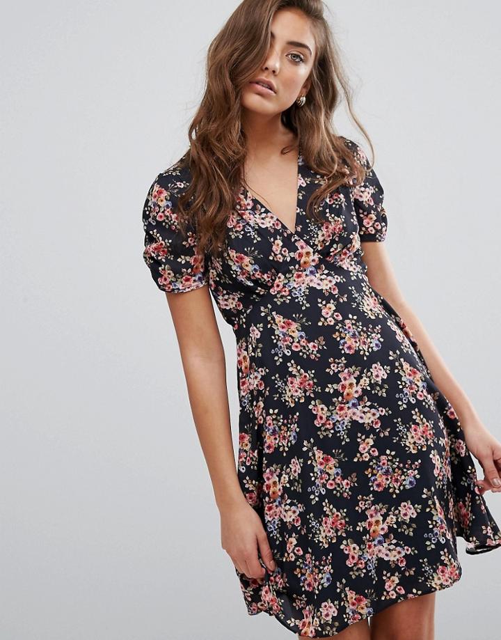Miss Selfridge Floral V Neck Tea Dress - Multi
