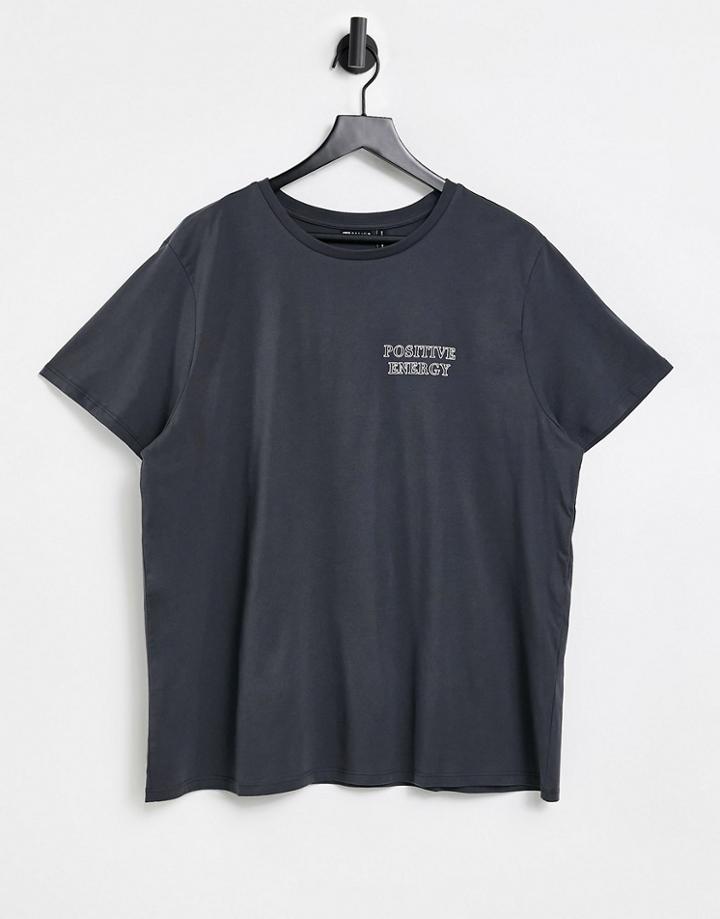 Asos Design Relaxed T-shirt With Positive Energy Print In Charcoal-grey