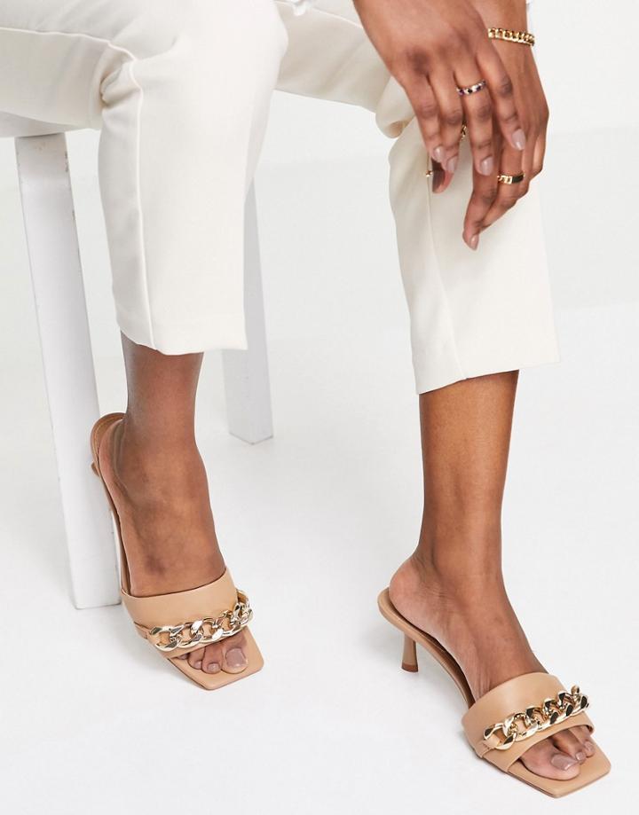 Stradivarius Heeled Mule With Chain Detail In Brown