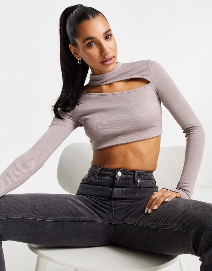 Club L London High Neck Slash Detail Crop Top In Mauve-purple