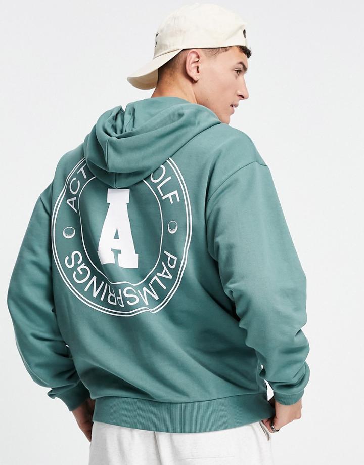 Asos Actual Oversized Hoodie With Circular Golf Graphic Print In Teal-green