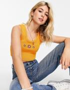 Daisy Street Knitted Crop Top With Daisy Embroidery - Part Of A Set-yellow