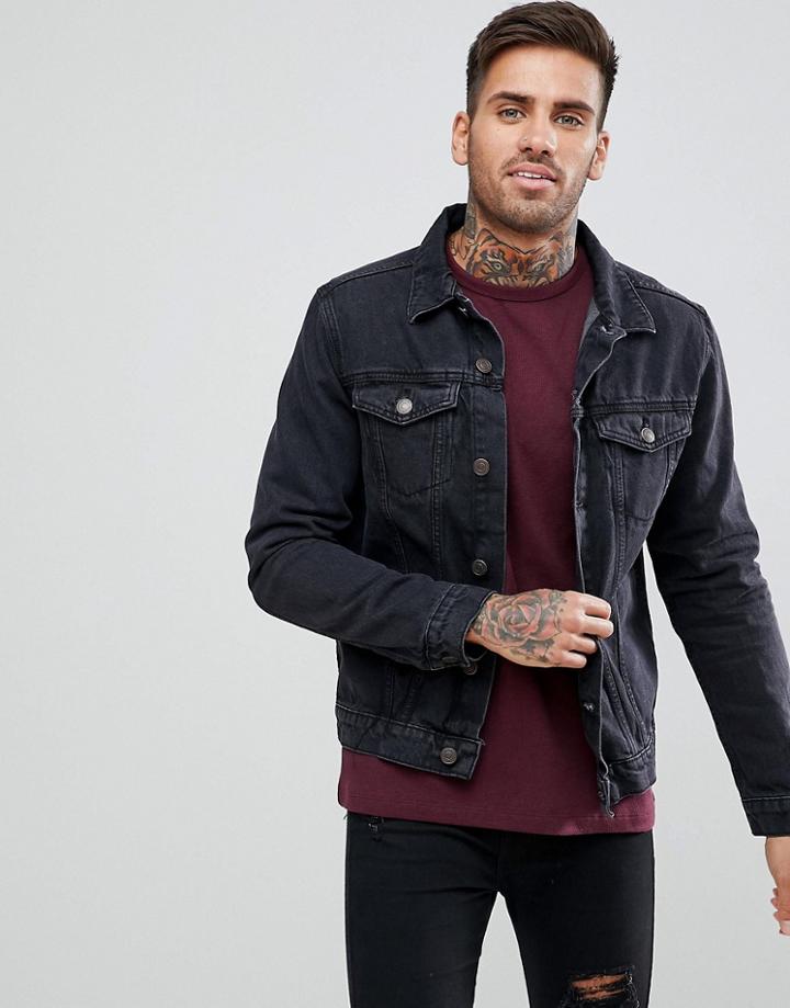 New Look Denim Jacket In Black Wash - Black